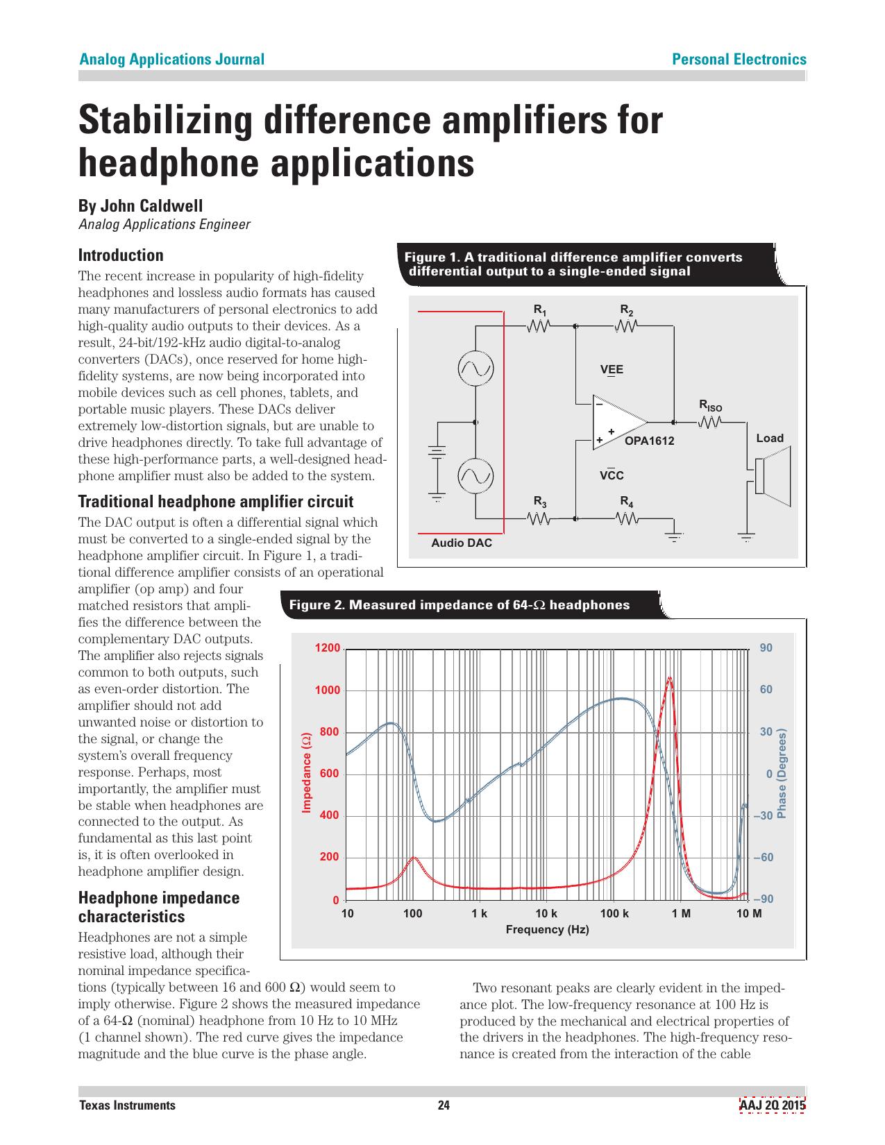 Stabilizing difference amplifiers for headphone applications